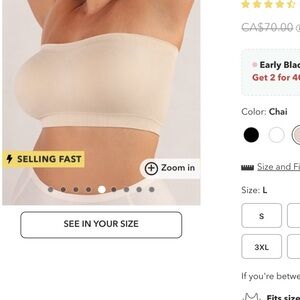 NWT TRUEKIND L CONVERTIBLE STRAPLESS BANDEAU BRA IN CHAI